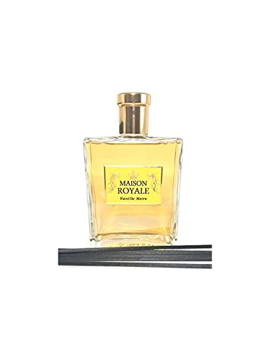 Maison Royale - Vanille Noire Profumatore Ambiente + Bastoncini, Formato Da 500 Ml - Ottima Idea Regalo Per Lei