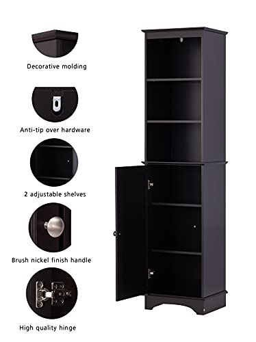 Spirich Home Freestanding Storage Cabinet With Three Tier Shelves, Tall Slim Cabinet, Free Standing Linen Tower, Espresso #TOP5