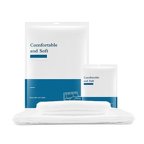HASLED Weiß Einweg Bettlaken und Kissenbezug, Einweg Spannbettlaken aus Vliesstoff, Gebündelte Reise Betttuch und Kissenbezug, für Hotels, Krankenhaus, Reisen, SPA (180 X 230 cm)