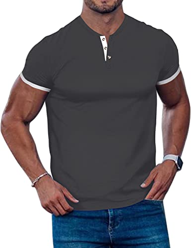Gnvviwl Men's Casual Stretchy Henley Shirts Short Sleeve Fitted T Shirt Soft Stylish Tee Tops Dark Grey — view 2