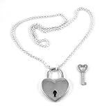 Statement Locking Day Collar Necklace Pure Silver Plated Wheat Chain with Heart Padlock and key Chok