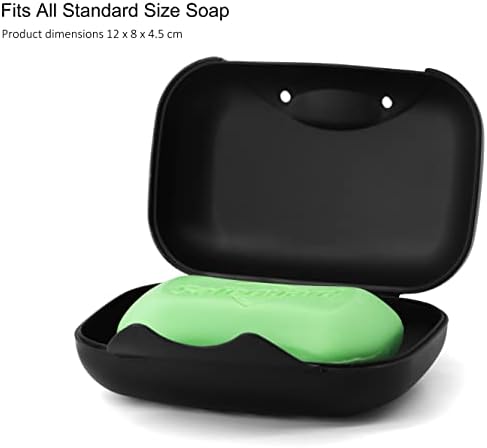 Travel Soap Box, Leak Proof Soap Dish Holder with Lid, Recyclable Plastic Soap Case, Black & Clear, 2 Pack