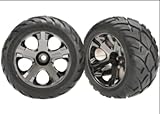 Traxxas 3777A Anaconda Tires Pre-Glued on All-Star Black-Chrome Wheels (nitro front) (pair)