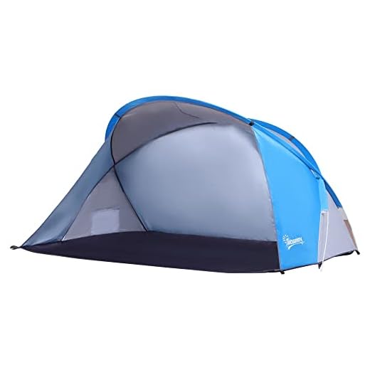 Outsunny Carpa para Playa Tipo Tienda de Campaña Máximo 2 Personas Ligera Plegable y Portátil con Bolsa de Almacenaje 225x145x115cm Azul