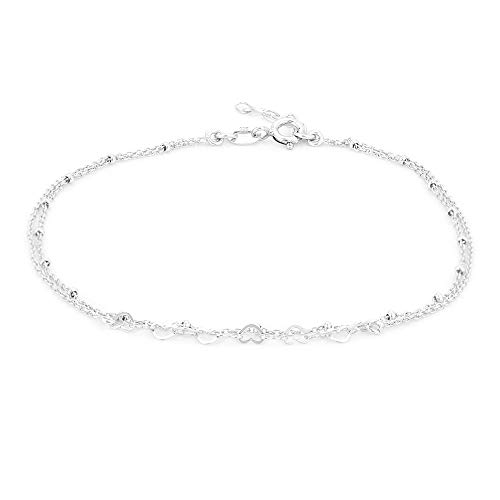 Vanbelle sterling silber schmuck doppel layered & vernetzen open heart fußkettchen mit rhodium-überzug für frauen und mädchen Cover