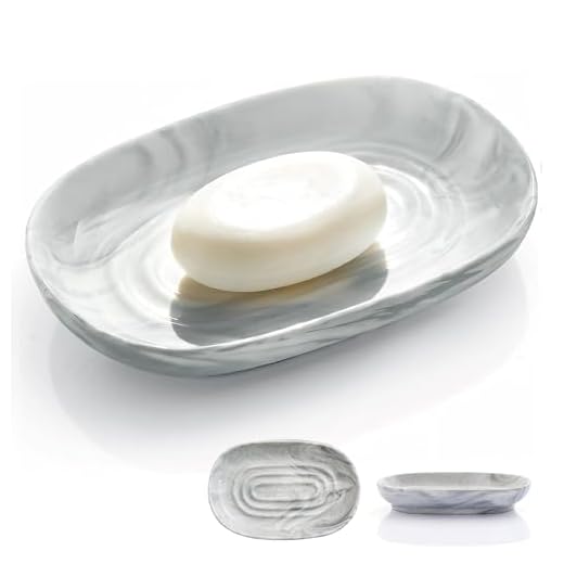 Seifenschale Keramik, Anti-Rutsch Seifenschale Marmor, Seifenablage Waschbecken, Seifenhalter, Seifenteller für Badezimmer, Dusche und Küche (Grau)