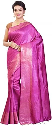 Shilp Bazaar Pure Tussar Mooga Silk Saree With Running Blouse Color (Rani Pink)