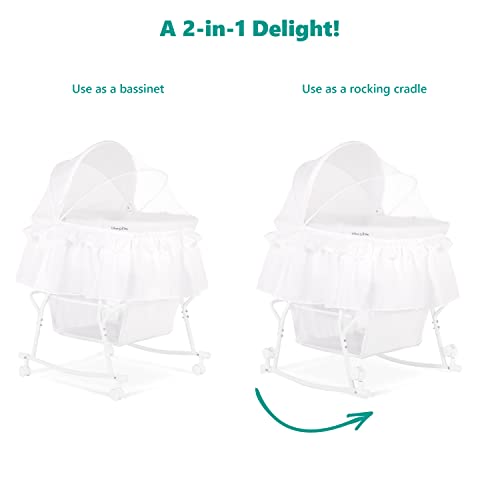Dream On Me Lacy Portable 2-In-1 Bassinet & Cradle In White, Lightweight Baby Bassinet With Storage Basket, Adjustable And Removable Canopy #TOP7