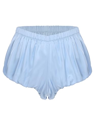 QinCiao Women\'s Kawaii Elastic Low Waist Bubble Shorts Ruffle Puffball Pumpkin Shorts Lolita Bloomers Light Blue Small