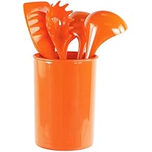 Reston Lloyd 6 Piece Kitchen Utensil Holder for Kitchen Counter, Utensils Crock with Heat Resistant Spoon, Slotted Spoon, Ladle, Spatula BPA Free, Orange