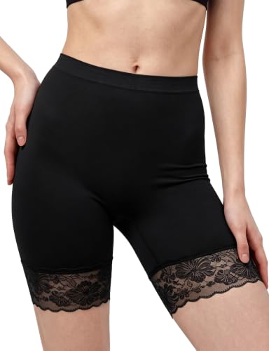 ZENUTA Women's Anti Chafing Shorts for Under Dresses, Seamless Slip Shorts with Lace Hem, No Rolling, Breathable Cooling Safety Underwear, Mid-Thigh Regular Fit, Medium, Summer Wear