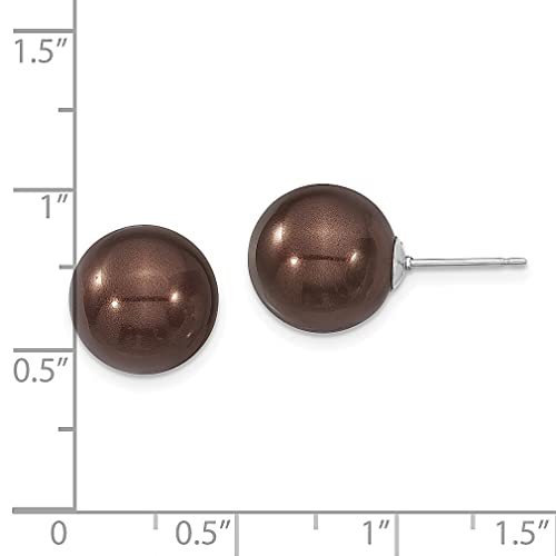Majestik 925 Sterling Silver 13Mm Brown Simulated Sea Shell Mermaid Nautical Jewelry Pearl Stud Earrings Ball Button Round Fine Jewelry For Women Gifts For Her #TOP3