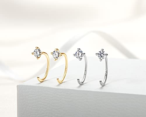 Ear Cuff Earrings+ Crawler Earrings+ Half Hoop Earrings Set Moissanite Earrings,925 Sterling Silver With 14K Yellow Gold Plated, Hypoallergenic, Jewelry Box Packed #TOP4
