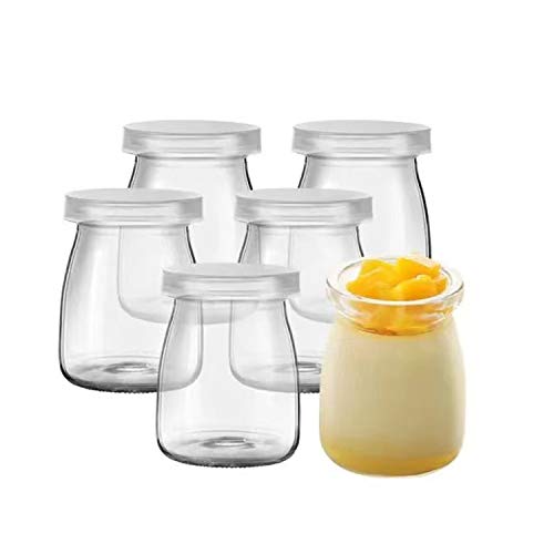 6pcs Pots de Yaourts Bocal Verre avec Couvercles Idéal pour Mousse aux Chocolat Crèmes Desserts Yaourts, Transparent (100ml) Cover