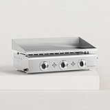 Plancha Gaz Inox Pimientos 7,5Kw Plaque inox massif 6 mm d'épaisseur Plaque de cuisson Semi Professionnelle 68 x 35 cm (3 Brûleurs)