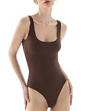 PUMIEY Bodysuit for Women Square Neck Sleeveless Tank Top Body Suits Women Clothing Chocolate Medium