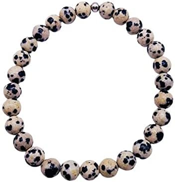 Featherly Dalmatian Jasper 6mm Crystal Gemstone Beaded Stretch Bracelet - Joy