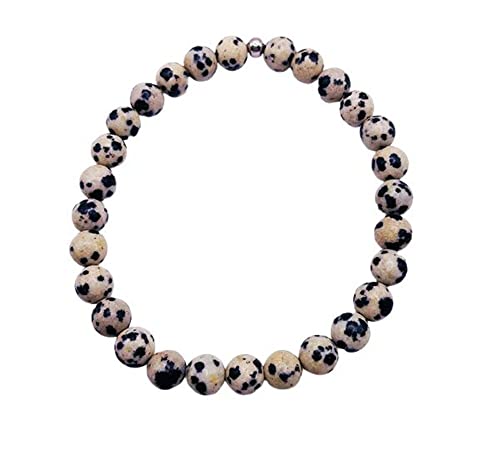 Featherly Dalmatian Jasper 6Mm Crystal Gemstone Beaded Stretch Bracelet - Joy #TOP18