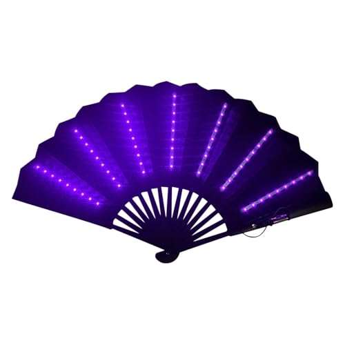 DAWCBVJQ Abanico De Mano Con Luz Led, Abanico De Mano Con Luz Led Morado, Portátil Abanicos Plegable Para Festivales Ventilador De Manos, Accesorios Raves Para Danza Del Vientre, Escenario