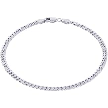 Nuragold 14K Real White Gold Solid Miami Cuban Link 3.5mm Chain Bracelet 7"-9" Italian Jewelry for Men & Women
