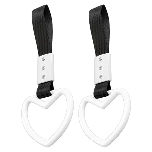 Image of 2PCS Heart Shaped Car Handle Straps, Rear Bumper Warning Keychain Ring for Car Exterior Accessories (White)