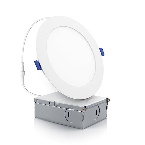 ECOELER 6 Inch Slim Recessed Lighting with Junction Box, Dimmable Recessed Can Lights, 5000K Daylight, 12W 1100Lm Dimmable LED Downlight, ETL & FCC Listed by ECOELER - Used condition - US$9.49