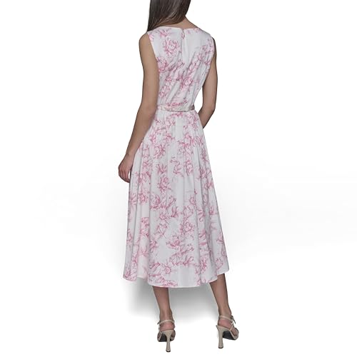 Image of Karl Lagerfeld Women's Sleeveless Boat Neck Drop Waist Belted Midi Dress