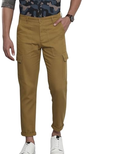 Image of The Indian Garage Co Men Slim Fit Solid Mid-Rise Cargos