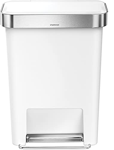 simplehuman 45 Liter Rectangular Kitchen Step Trash Can with Soft-Close Lid, White...
