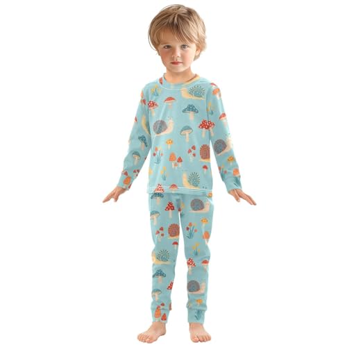 Pajama Sets Long Sleeve Snails Mushrooms Flowers on Blue Soft Comfy Sleepwear 2 Piece PJS 3-8T2