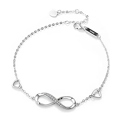 SQAQS 925 Sterling Silver Bracelet, Simple Ladies Silver Bracelet Heart Infinity symbol Bracelet Double Heart Adjustable Bracelet Gift for Mother's Day Valentine's Day Birthday Cover
