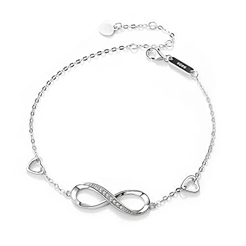 SQAQS Bracelet pour Femme, Bracelet en Argent Sterling 925 Bracelet Double Cœur Réglable Bracelet à Breloques avec Symbole Infini en Argent Cadeau pour Maman, Ami, Femme, Fille Cover