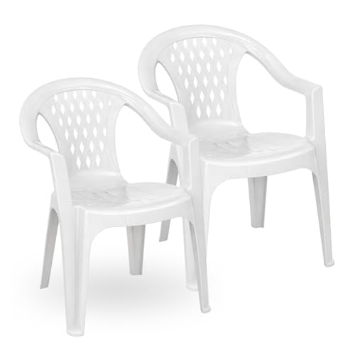 VIRSUS Set 2 Sedie da Giardino in Polipropilene di colore BIANCO, misura 57x61,5x79 cm, Sedia Impilabile, Schienale Basso con Rombi e Braccioli per Esterno ed Interno, Made in Italy -LYR508F