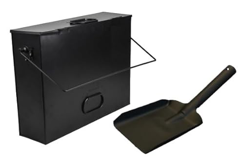 Unibos Black Ash Carrier Galvanised Metal Hot Tidy Box Container Fireplace Pan Bucket Bin Ash Storage Box with Free Shovel for Fire Pit Wood Burning Stove Bin, Living Room & Fireplace
