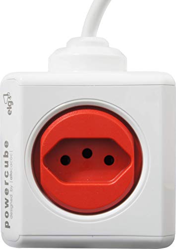 Multiplicador 5 Tomadas Bivolt com Cabo de 3m - PowerCube EXTENDED ELG - PWC-X5/3M, Vermelho e Branc