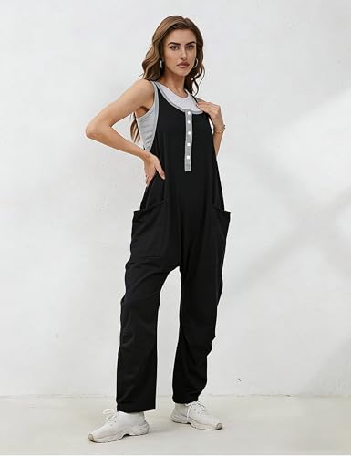 AMEBELLE Jumpsuits for Women Sleeveless Womens Overalls Adjustable Straps Baggy Casual Rompers with Pockets(3071-Black-XL) — view 3