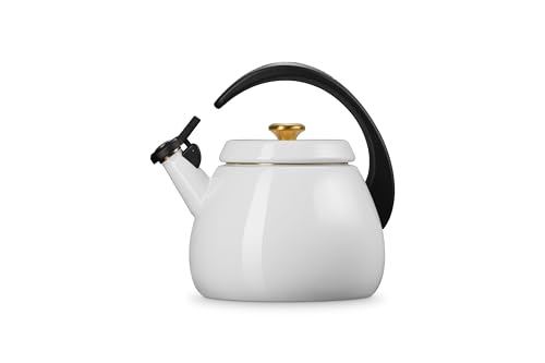 Le Creuset Enamel on Steel Cloche Kettle, 2.2 qt., White with Gold Accents