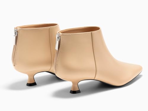 Image of Coutgo Womens Kitten Low Heel Booties Pointed Toe Short Ankle Boots Back Zipper Fall Shoes