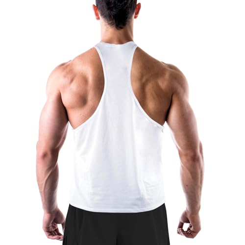 Men's Gym Tank Tops, Mens Bodybuilding Stringer Vest Workout Muscle Tank Top, Y-Back Cotton Sleeveless T-Shirt for Fitness Training