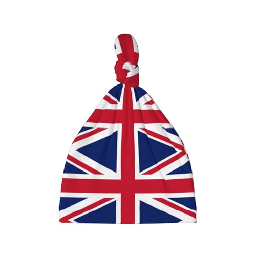 Newborn Baby Hat, British Flag Print Soft Top Knot Beanie Cap, Cute Baby Headwear for 0-6 Months Black