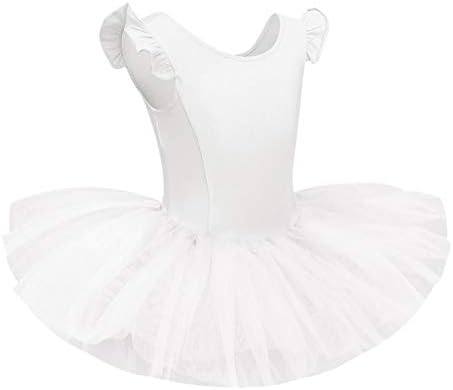 IDOPIP Toddler Kid Girls Ruffle Flutter Sleeve Ballet Dance Dress Tutu Skirted Leotard Ballerina Dancewear Gymnastics Costume