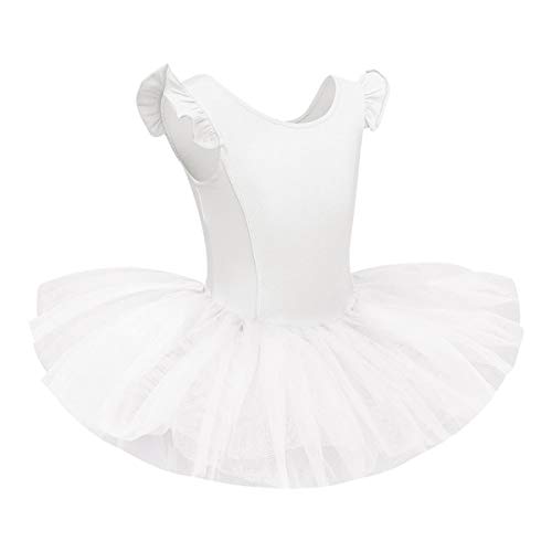 IDOPIP Toddler Kid Girls Ruffle Flutter Sleeve Ballet Dance Dress Tutu Skirted Leotard Ballerina Dancewear Gymnastics Costume