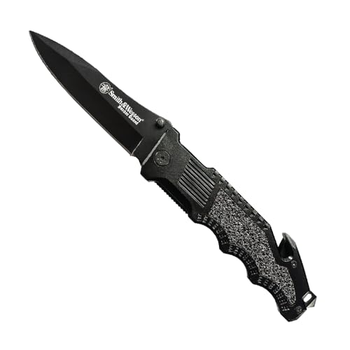 Smith & Wesson Unisex – Erwachsene, Klappmesser, Klingenlänge: 10.8 cm, Drop Point, Border Guard Linerlock, schwarz, 25 cm