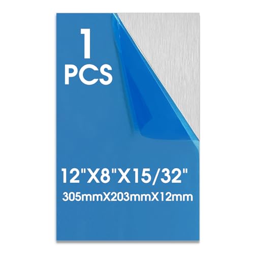 6061 Aluminum Sheet Plate 15/32"×8"×12"(T×W×L) Flat Thin Thick Aluminum Metal Plates Covered with Protective Film for Industry DIY Crafting 1PCS