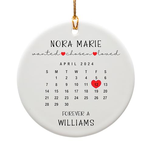 Adoption Ornament Personalized Gotcha Day Adoption Finalization Gifts, Adopted Christmas Ornament for Adoptive Parent, Custom Name Date Foster Adoption Gifts for Boys Girls Kids (Glossy White Back)