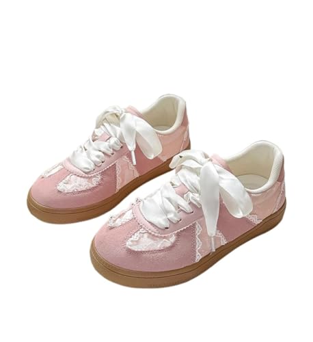 Sneakerina Dressy Ballet Sneakers Women Girls Cute Y2K Retro Leather Round Toes Slip on Non-Slip Chunky Sole Lace-up Platform Tennis Sneakers Preppy Back to School Gifts Daughter Granddaughter