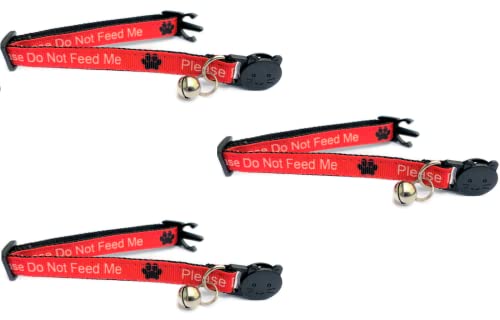 Worded Cat Collars with Bell - Please Do Not Feed Me, I Am Microchipped, 1. Red, Please Do Not Feed Me, Pack of 3