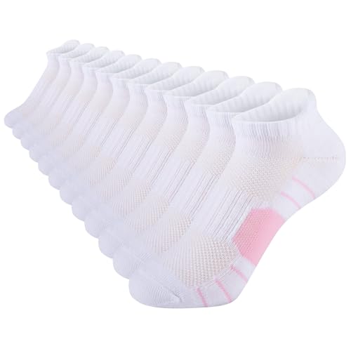 Comfoex 12 Pairs Girls Socks Ankle Athletic low cut Socks With Cushioned Sole For Little Big Kids 4-6 6-8 8-10 Years Old