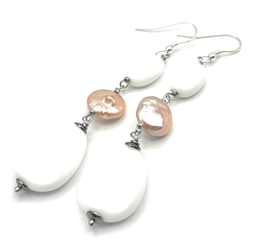 Boucles d'oreilles en Agate Blanche, le cadeau idéal en Argent 925 pour un anniversaire