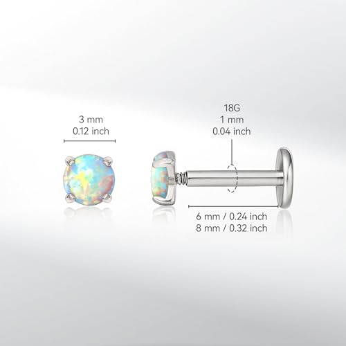 Limerencia 2Pcs 18g Titanium Internally Threaded Tragus Piercing Jewelry Nose Studs Flat Back Earrings Labret, Lip, Helix, Cartilage, Conch, Medusa Piercing for Women Men Sensitive Ears3